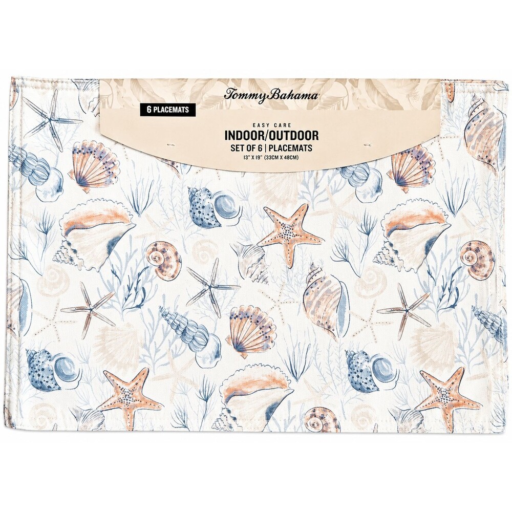 Tommy Bahama Beach Shell Placemats Set of 6 Indoor Outdoor Fade Water Resistant